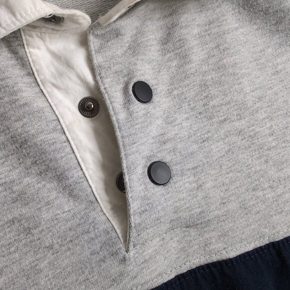 DKNY Men's Light Grey Snap Button Polo Navy Stripe Embroidery Spellout, Size Med - Picture 3 of 9